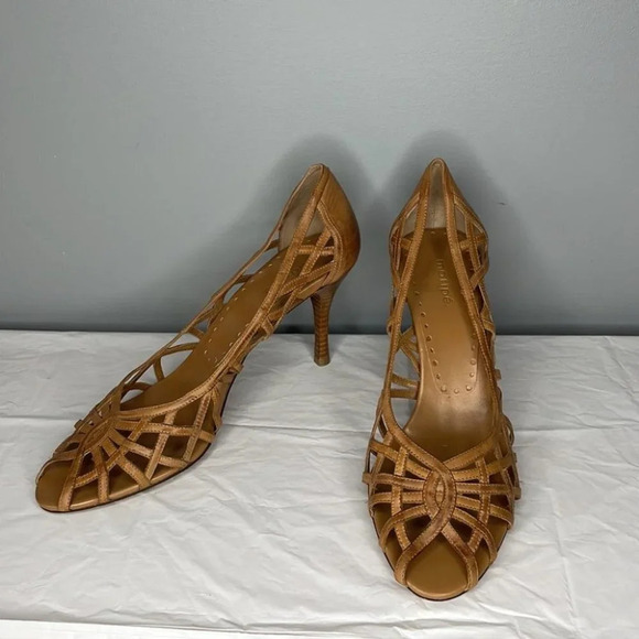 Maripe Rio Peep Toe Leather Shoes Tan Cutout Crossover Heels Retro Summer 11 - Picture 5 of 13